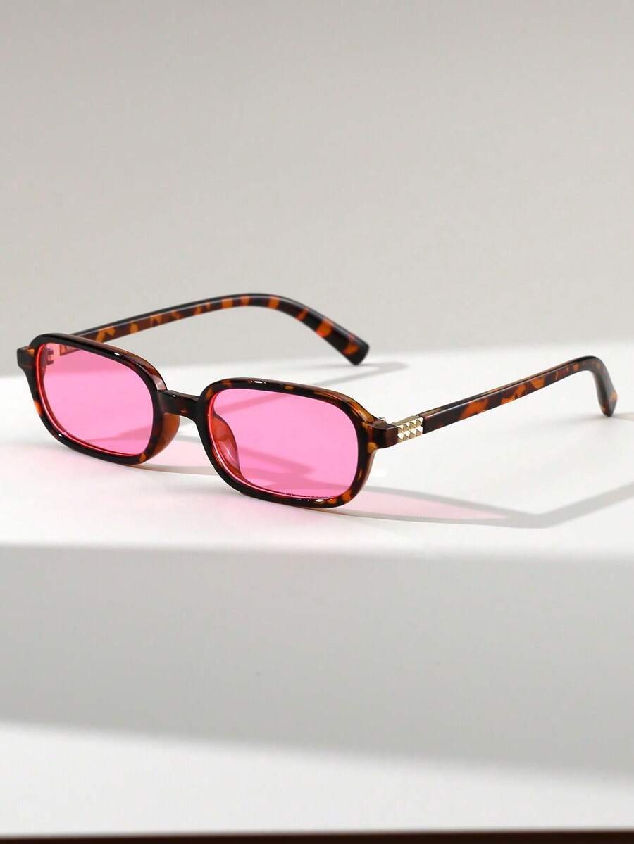 Women's Small Rectangular PC Material Glasses, 1 Pair, Multi-Functional Vintage Style, Suitable For Street And Fashion Runway - Multicolor - View 1