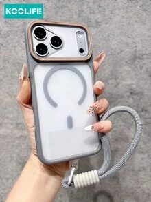 KOOLIFE Magnetic Phone Case (Cool Gray) With Woven Lanyard, Transparent PC Back Panel, Contrast Color Camera Frame, Shock-Resistant TPU+PC Structure, Modern Style, Compatible With MagSafe, Full Camera Protection, For IPhone 18 Pro/18 Pro Max/17/17 Pro/17 Pro Max/16/15/14/13/12/11 - Grey - View 2