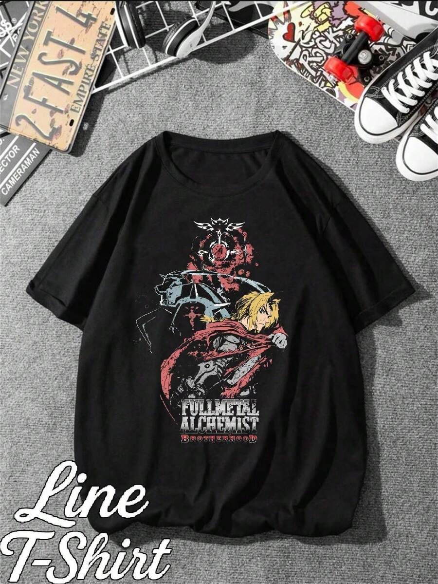 Fullmetal Alchemist Anime Manga Fantasy Japanese Animation T-Shirt, Unisex, Men's/Women's, 100% Premium Cotton, Streetwear, New Release, Immediate Shipping, Various Colors! - 黑色 - 查看 1