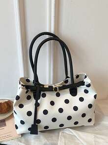 1pc Large Capacity Women's 2026 New Fashion Polka Dot Tote Bag, Stylish Commuter Shoulder Bag, Casual Personalized - Black - View 6
