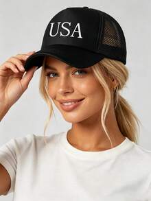 1件裝「USA」印花卡車司機棒球帽，可調節扣環，圖案設計，夏季海灘度假旅行中性帽子 - 彩色 - 查看 2
