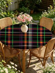 1pc Black Geometric Grid Milk Silk Polyester Elastic Tablecloth, Washable Geometric Plaid Dining Tablecloth Suitable For Home Dining Room, Living Room, Kitchen Decoration, Can Be Used For Anniversary, Birthday Gift Giving And Other Occasions - Multicolor - View 8