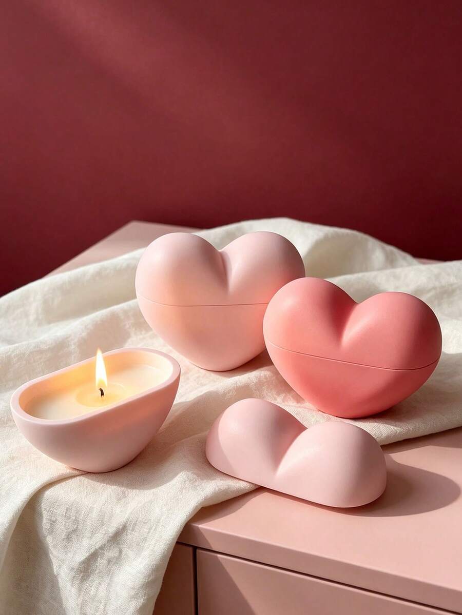 Moule élégant de bougeoir inspiré du Zen Rose / Tulipe / Lotus, reproduisant la texture des pétales et les courbes naturelles, convient pour fabriquer des bougies parfumées et des bougeoirs en plâtre, parfait pour la décoration de la maison, l'ambiance de la table à manger, l'exposition B&B, convient aux passionnés du fait main, aux fleuristes, aux organisateurs de mariages, aux salons de thé, aux espaces de méditation et plus encore, peut être utilisé comme cadeau pour la fête des mères, la Saint-Valentin, la saison des mariages, ajoutant un sentiment de rituel romantique - Bougeoir en forme de cœur avec couvercle - Voir 1