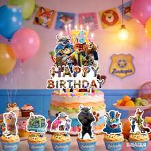 Decoraciones de pastel de cumpleaños con tema de animales lindos, decoración de pastel de estilo de dibujos animados, adecuado para fiestas de cumpleaños y fiestas temáticas - Ver 3