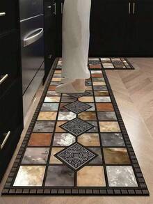 1pc Vintage Tile Pattern Diatomaceous Earth Kitchen Mat, Dark Edged Warm Brown Gray Stone Texture Absorbent Anti-Slip Stain-Resistant Foot Mat, Kitchen Bathroom Entryway Living Room Universal Home Decor Soft Rug - Multicolor - View 11
