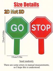 2件組 GO/STOP 交通標誌套裝，紅綠色 2D 平面教室標誌，道路安全教學輔助工具，交通規則學習裝飾，派對裝飾，生日道具 & 節日教室用品 - GO/STOP舉手牌 - 查看 3