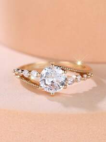 1 Elegant And Delicate Women's Ring Featuring A Twisted Band Set With White Zirconia-Simple Yet Sophisticated Perfect For An Engagement Or Anniversary - Yellow Gold - View 3