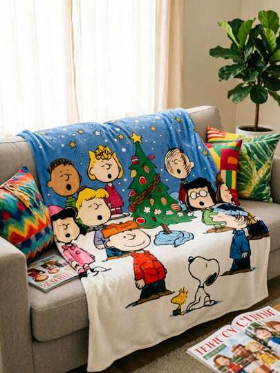 Warm Winter Snoopy Christmas Flannel Blanket, Comfortable And Lightweight With Multiple Holiday Patterns Including Snoopy In Doghouse, Peanuts Gang Christmas Tree And Gift Themes, Perfect For Adding Festive Atmosphere To Your Home