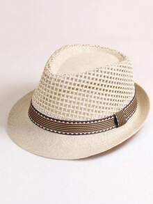 1pc/1set Men's Straw Hat, Breathable Woven Summer Hat, Multi-Functional Sun Protection, British Style Fedora Hat, Fashionable Gentleman Cowboy Hat - Straw Hat - View 2