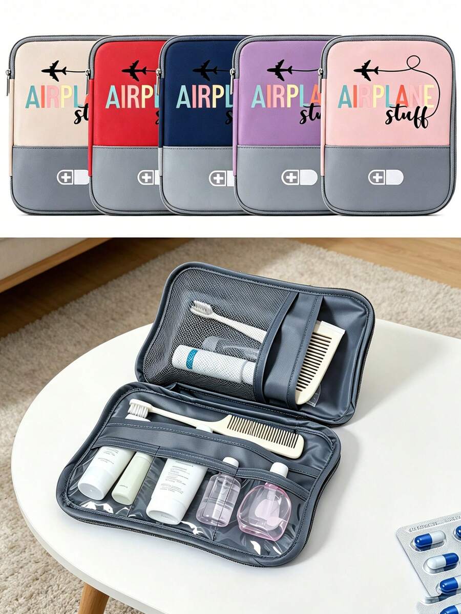 Portable Camping Medicine Bag, Portable Medical Kit With "AIRPLANE" And Pill Pattern, Compact First Aid Kit, Suitable For Travel And Home Portable Storage Bag, Small Medicine Bag, Convenient Medical Kit, Emergency Kit, Multiple Colors Available, Suitable For Daily/Outdoor/Travel, Essential Medical Accessory For Health-Conscious People And On-The-Go Use, Daily Health Management Organizer