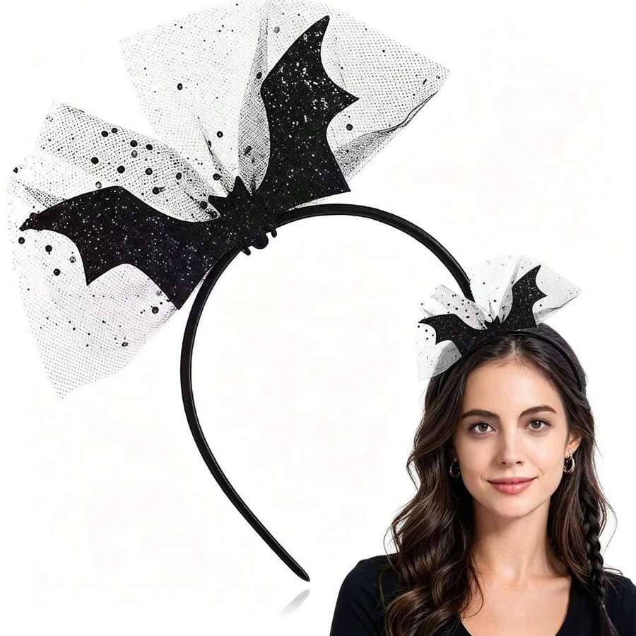 1 buah Bando Kelelawar Hitam Halloween, Perlengkapan Kostum Pesta yang Menarik, Perlengkapan Foto - A - View 1