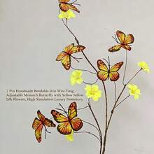 2Pcs Artificial Yellow Butterfly Floral Branches, Table Vase Indoor Balcony Home Decor - Yellow - View 4