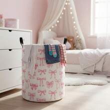 Pink Bowknot Laundry Hamper Basket Baby Hamper For Nursery Boy And Girl Cute Kids Toys Storage Bin Organizer Boho Room Decor - Pink - View 5