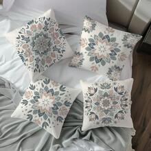 4pcs Morandi Color Symmetrical Floral Pattern Throw Pillow Covers, Single-Sided Print, Plaid And Striped Background Strawberry Pattern, 45*45cm Peach Skin Velvet Throw Pillow Covers, Suitable For Living Room, Home Decor, Living Room Sofa Decorative Throw Pillow Covers, Pillow Insert Not Included - Multicolor - View 7