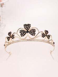 1pc Fashionable Exquisite Alloy Crown Hair Accessory For Women Wedding Party - 44009 Gold Black - View 3