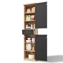Kitchen Cabinet, 170 * 40 * 30 Cm, With 2 Doors And 1 Drawer, As Well As Adjustable Shelves For Flexible Storage. Suitable For The Kitchen, Dining Room Or Living Room. - Black - View 9