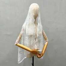 新娘蕾丝白色披肩头纱，适合平纹细布/婚礼，拉丁黑色头纱，万圣节秋季女士服装 - 彩色 - 查看 23