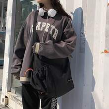 大容量多口袋女款斜跨包，日系簡約風單肩托特包，可調節寬肩帶，通勤上學健身休閒背包，耐用防水設計 - 黑色 - 查看 2