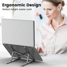 1pc Silver Aluminum Alloy Laptop Stand, Desktop Foldable Height Adjustable Laptop Holder, Universal Portable Storage Adjustable Tablet Stand, Suitable For All Laptops (Approx. 25.3cm) - Multicolor - View 3