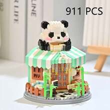 Mini Panda House Street Scene Store Building Set, Cute Panda Coffee House Building Blocks Toy, Miniature Building Blocks Toy Model, Creative Panda Animal Building Blocks Toy, Home Decor, Birthday, Halloween, Thanksgiving, Christmas Gift, 800+ Pieces - Multicolor - View 14