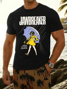 Jawbreaker Graphic Herren-T-Shirt, schwarz, hochwertiger Stoff, bequeme Passform, atmungsaktiv, Street Hip-Hop, eI Nzigartiger Grafikdruck - Schwarz - Übersicht 1