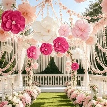5/10/15 pezzi Fiori di carta 3D rosa/bianchi, fiori decorativi artificiali, accessori per decorazione di matrimoni e feste, adatti per feste di compleanno, matrimoni, raduni, celebrazioni, eventi festivi, decorazione dell'atmosfera della scena, parete di sfondo, parete, finestra, decorazione di archi, decorazione sospesa - multicolore - Visualizzare 10