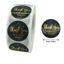 Gold Foil Thank You Order Stickers, Pink And Black Dual-Color Round Self-Adhesive Seal Stickers, Fresh Ins Style Gift Packaging Decorative Stickers, Baking Packaging Express Seal Thank You Stickers - View 12