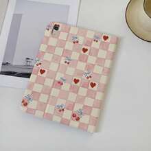 1pc Pink & White Checkerboard With Cherries & Hearts Print Tri-Fold Tablet Case With Pen Slot, Multi-Angle Magnetic Stand Cover With Auto Sleep/Wake, Compatible With IPad PRO/AIR, Compatible With SAMSUNG,Compatible With XIAOMI Pad 5/6/8,Compatible With Oppo Pad,Compatible With Huawei Matepad,Compatible With Vivo Pad,Compatible With Honor Pad,Compatible With Lenovo Xiaoxin Pad - Multicolor - View 3