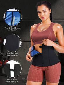 Women's Summer Sweat-Inducing Waist Cincher, Zipper Design For Easy On And Off, Suitable For Daily Sports Wear - Black - View 3