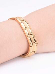 Gold Plated Textured Stainless Steel Adjustable Link Bracelet Collection - Gold Tire Tread - View 3