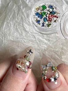 1 Box Mixed Nail Art Decorations, Colorful Rhinestones Paired With Pearls, Metal Chains And Star Accents, Rich Colors And Sparkling Texture, Suitable For Christmas Theme Nail Art, Can Create Christmas Tree, Wreath And Other Styles, Easily Create Holiday Atmosphere, Beginners Can Easily Use, Suitable For Daily Commute, Dates, Parties, Wide Range Of Uses, High Cost-Performance Nail Charms - Multicolor - View 3