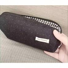 シンプル ins 風 オリジナル韓風水玉筆箱 大容量ハイカラー 学生文房具収納コーデュロイ素材 - 黒 - チェックする 5