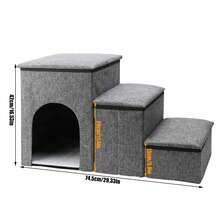 3-Step Pet Stairs With Storage & Cozy Condo, Foldable Dog Steps For High Bed/Couch, Non-Slip, 165 Lbs Capacity, Easy Assembly - 灰色 - 查看 2