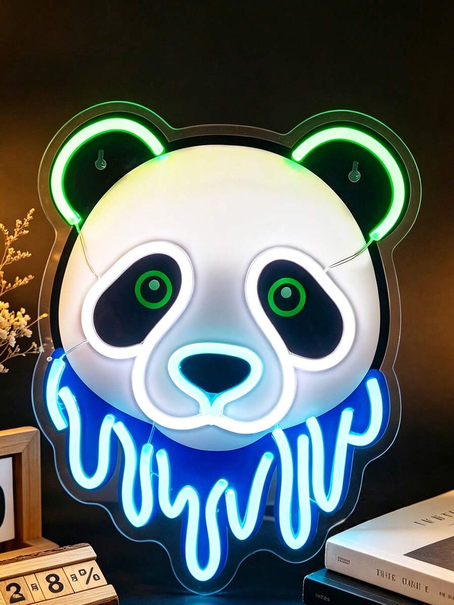 可愛熊貓造型霓虹燈,動物主題 LED 霓虹燈,時尚牆面裝飾,適合臥室、宿舍與派對 - 彩色光 - 查看 1