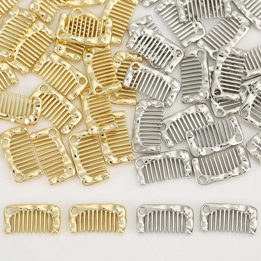1pc/10pcs Comb Shaped Charm Pendant, Gold/Silver Plated Mini Comb Charm For DIY Jewelry Making, Bracelet Necklace Earring Accessory