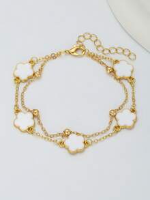 1pc Sweet Fashionable Popular Five-Petal Flower Decor Double Layer Chain Anklet, Girls Summer Beach Party Vacation Holiday Jewelry, Street Outdoor Daily Decoration, Friend Birthday Gift - one-size - View 5