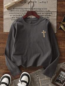 Tween Girl 1pc Printed Long Sleeve T-Shirt, Suitable For Girls' Autumn/Winter Tops, Young Student Children's Wear, Suitable For Outerwear And Layering - Dark Grey - View 4