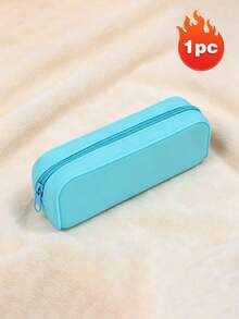 1pc Macaron Solid Color Silicone Pencil Case, Large Capacity Waterproof Portable Soft Zipper Pencil Pouch, Cute Decorative Stationery Storage Bag, Suitable For Students, Office And Travel Supplies - Multicolor - View 10