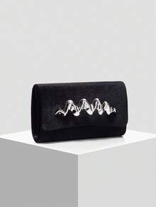Luxurious, Elegant, Exquisite Large Capacity Velvet Women's Clutch Bag, Velvet Material Evening Bag With Detachable Chain Strap, Suitable For Weddings, Parties, Celebrations, For Girls, Women, College Students And Professional Women. - Black - View 3
