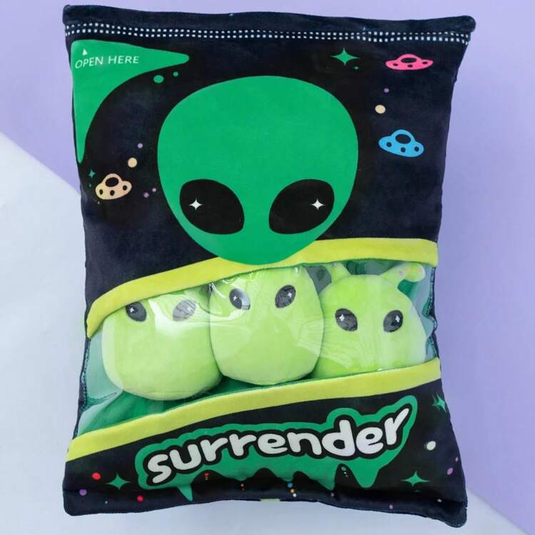 A Bag Of Snakes, Plush Pillow, Cute Boba Tea, Cookies, Stuffed Animal, Pudding, Cake, Alien, Bat, Plushies, Hug, Pillow, Birthday Gift - 42cm Green Alien - View 1