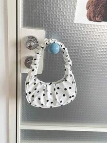 Mini Small Bag Polka Dot Pattern Contrast Color Women's Pleated Handbag Solid Color Cloud Crescent Bag - White - View 4