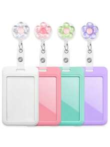 1 PC Colored Flower Card Holder For Transit Cards, Badges, Business Office Credit Cards, Bank Cards, And ID Cards. Suitable For, First Day Of School - Multicolor - View 2