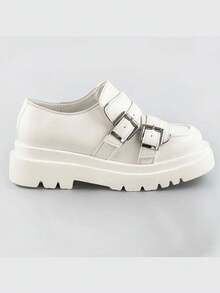 Mocassins à semelles épaisses écrues, Mocassins à boucle, , Semelle épaisse. - Crème - Voir 5