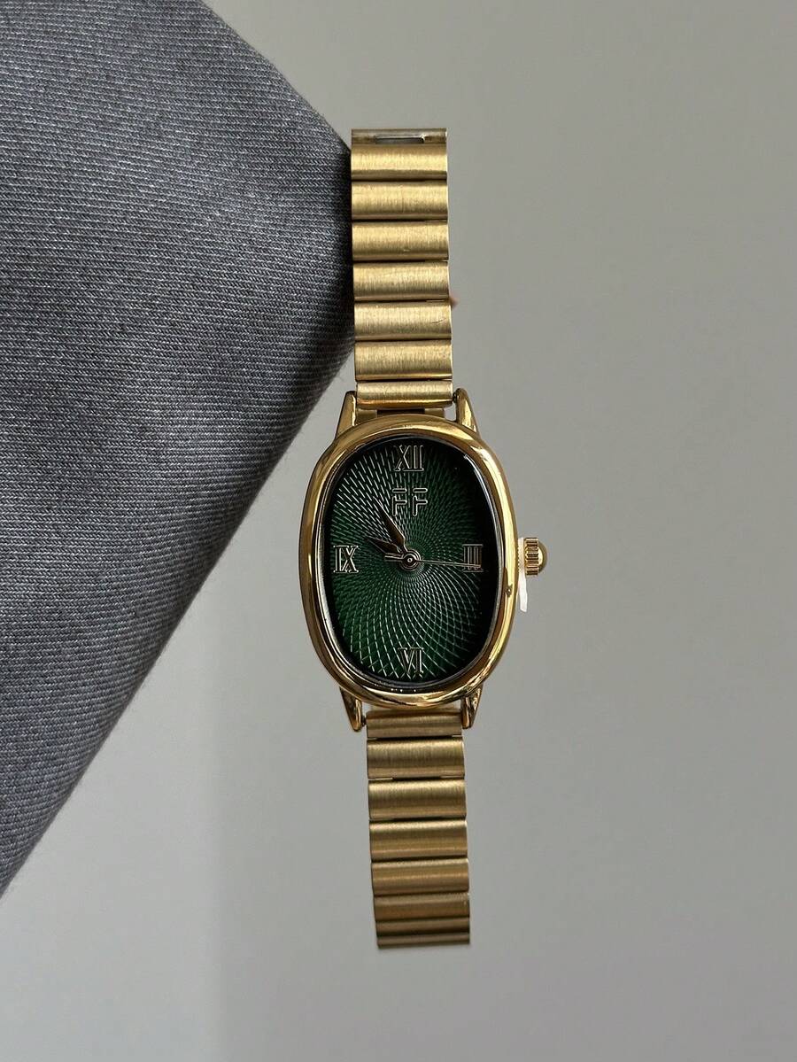1pc Gold/Silver Square Bamboo Pattern Quartz Watch, Suitable For Daily Wear, Birthday Gift, Christmas Gift - Gold - View 1