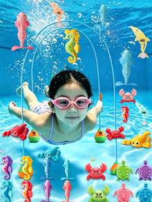 Children's Diving Toys, Pool Toys, Children's Bath Toys, Children's Water Game Toy Set, Children's Diving Arch, Underwater Treasure Hunt Toys, Sinking Toy Set, Sinking Toy Set, Underwater Gift With Storage Bag, Including Crab, Shark, Seahorse, Swimming Pool Game With Mesh Storage Bag - Multicolor - View 2