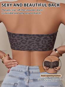 CELILIN 3pcs Leopard Print Strapless Non-Slip Bandeau Bras, Front Closure Lift & Enhance, Off Shoulder Backless Bras - Multicolor - View 2