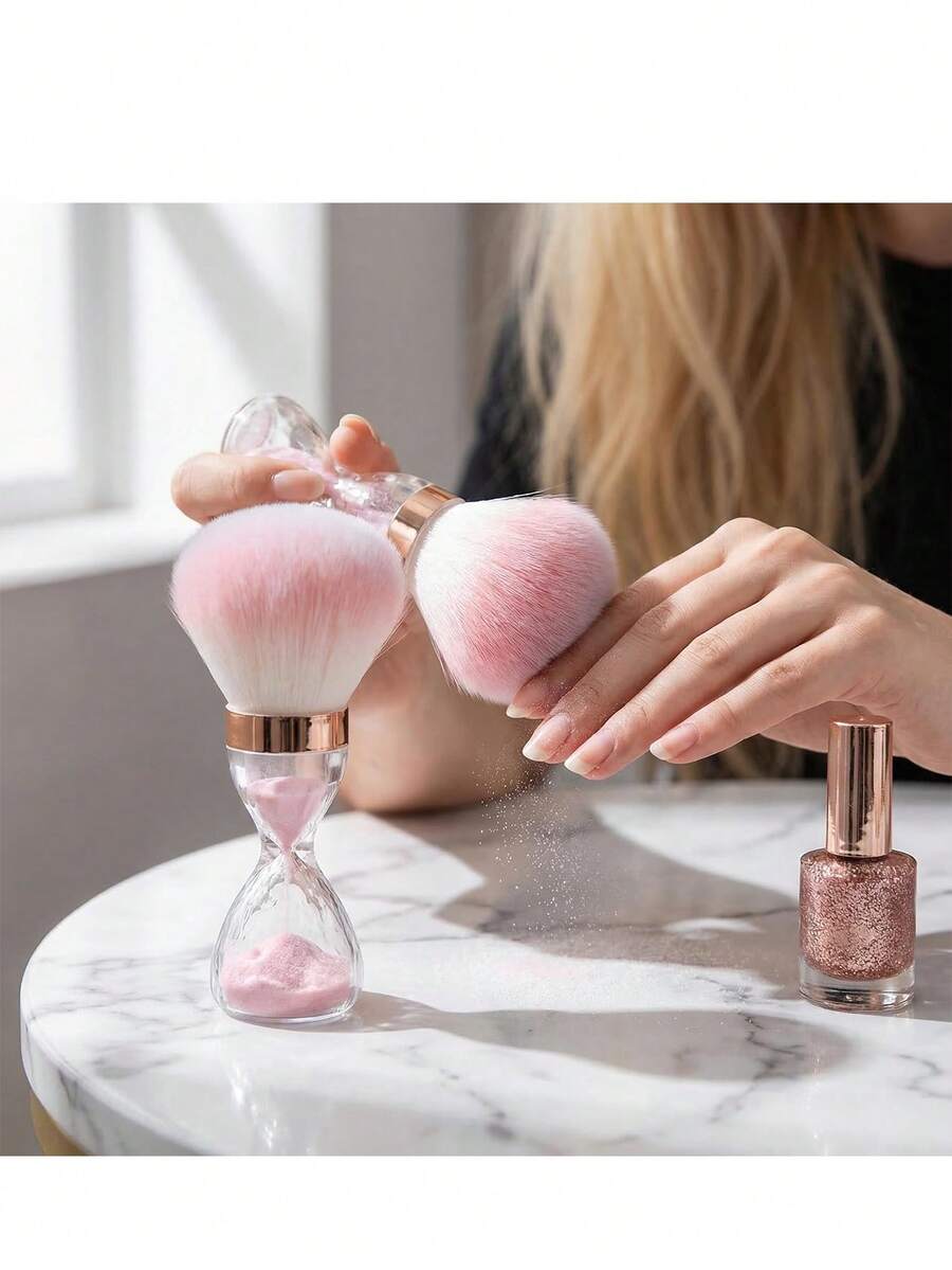Nail Dust Cleaning Brush With Built-In Powder Holder, Soft Bristle Nail Brush For Acrylic And Gel Nails, Stylish Transparent Handle Manicure Brush, Portable Nail Art Tool For Salon And Home Use - 彩色 - 查看 1