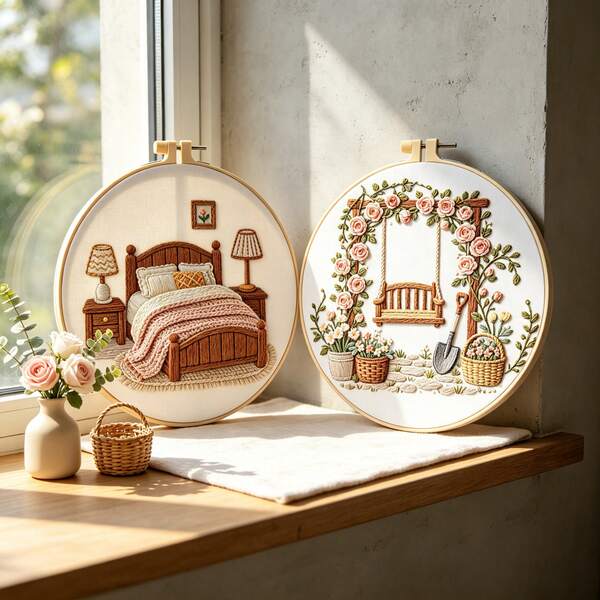 Healing Embroidery DIY Kit 2 Styles Optional Beginner Friendly Swing Flower Rack/Cozy Bedroom Handmade Decorative Painting