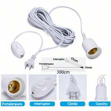3 Meter Extension Cord With Socket For Light Bulb - White - View 2