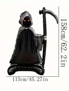 1PC 62 Inch Halloween Standing Scythe Grim Reaper Foil Balloon, Halloween Decoration, Graduation Party Decor, Party Photography Prop And Back To School Supplies - 1 PC Standing Death Aluminum Foil Balloon - View 7
